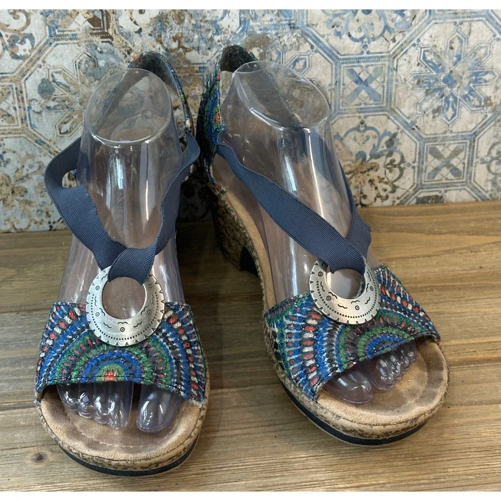 Rieker Wedge Sandals Mosaic Colorful Slingback Shoes Womens 41 / 10